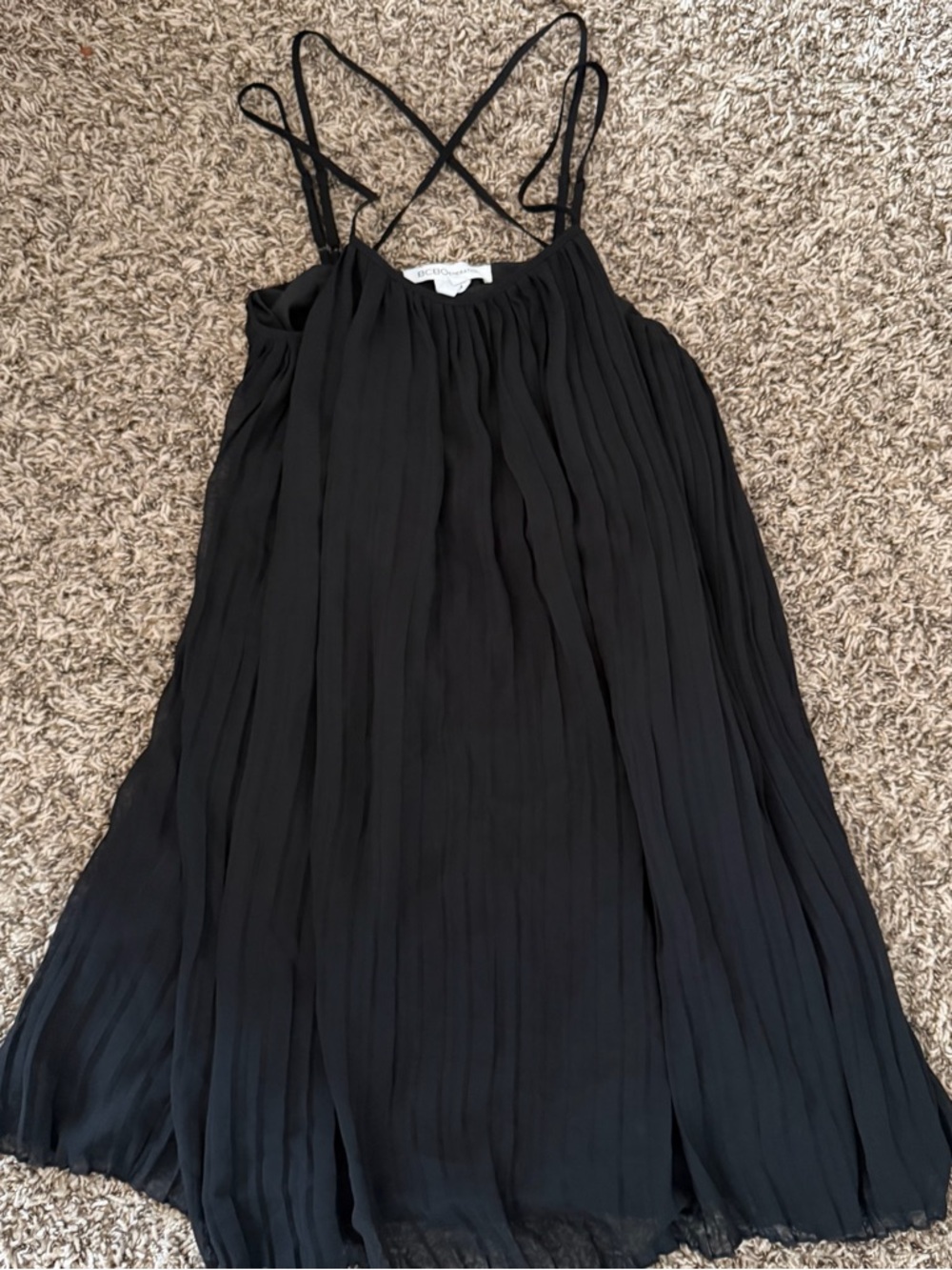 BCBGeneration Black Pleated criss-cross Strap Mini Dress